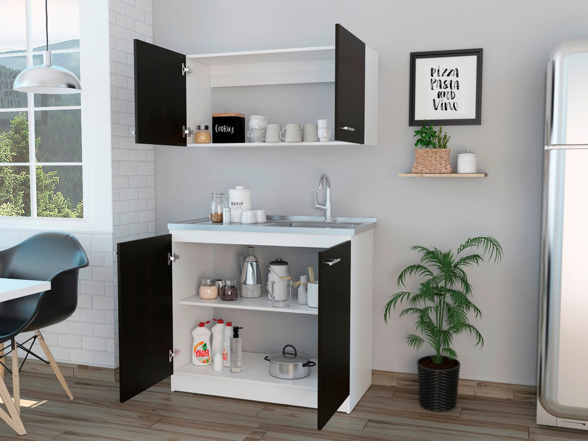 Cocina Napa Wengue y Blanco 100x49cm Con Mesón Pozuelo Izquierdo y Sin Estufa - Cocinas | Bylmo