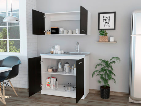 Cocina Napa Wengue y Blanco 100x49cm Con Mesón Pozuelo Izquierdo y Sin Estufa - Cocinas | Bylmo