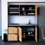 Cocina Maui Wengue y Fresno Europeo 150x60cm Con Mesón Pozuelo Derecho y Con Estufa - Cocinas | Bylmo