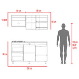 Cocina Maui Wengue y Fresno Europeo 150x60cm Con Mesón Pozuelo Derecho y Con Estufa - Cocinas | Bylmo
