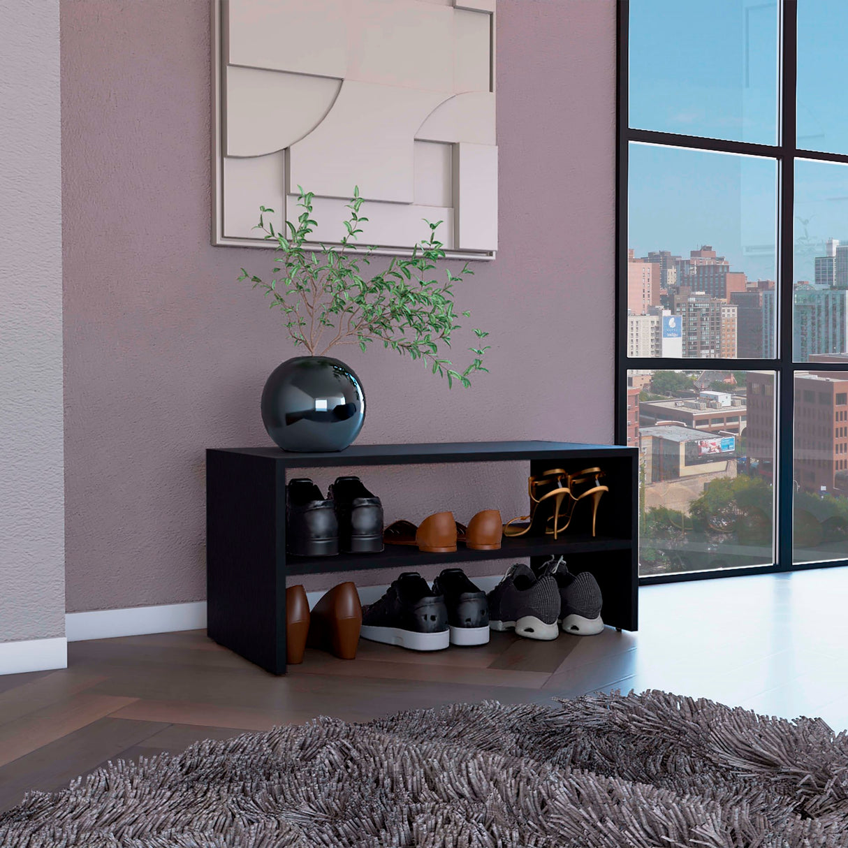 Zapatero Horizontal Silpa Wengue 72x34.9cm Apilable de Dos Niveles - Zapateros | Bylmo