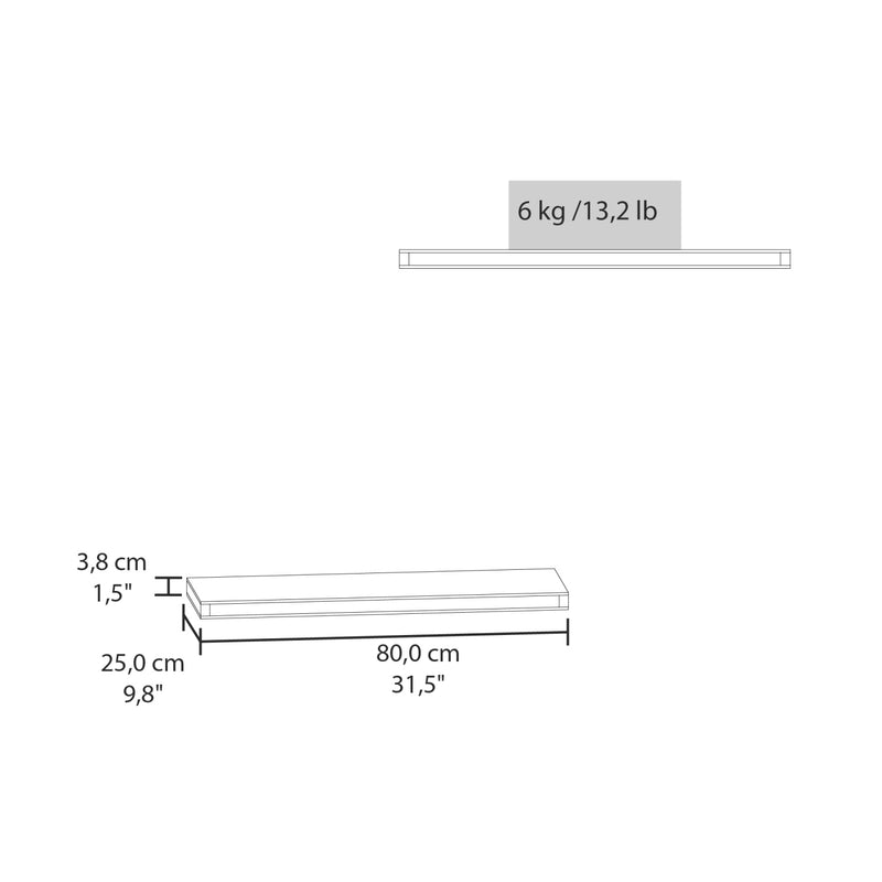 Set x 2 Repisas Rectangular Rovere 80x3.8cm Flotante