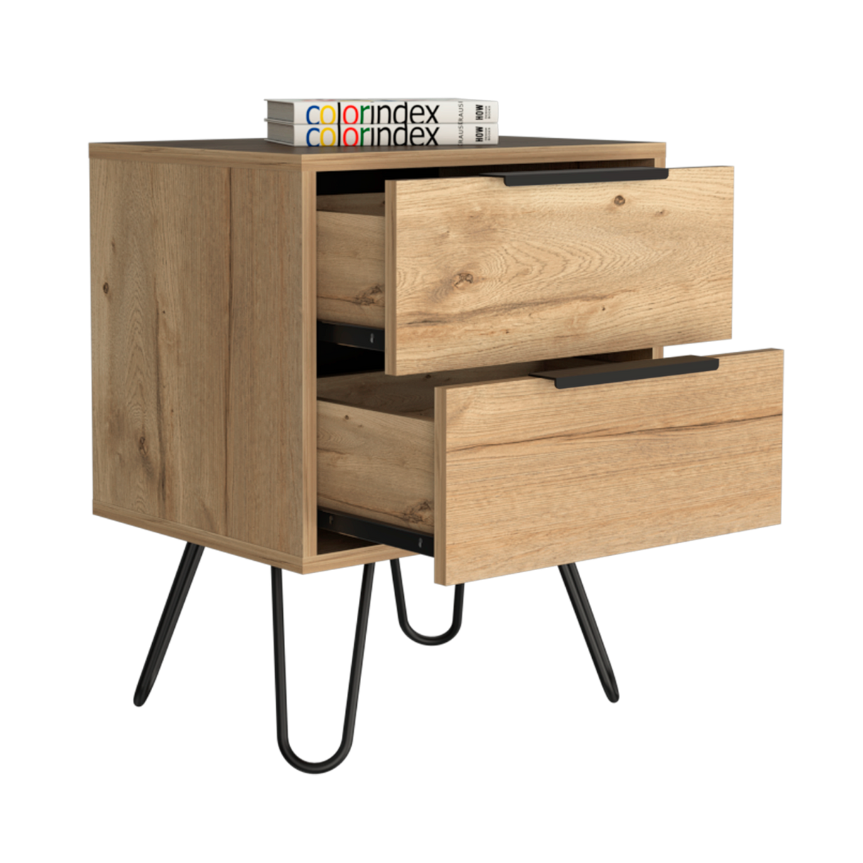 Mesa de Noche Augusta Duna 45x57cm Con Dos Cajones y Patas - Mesas de Noche | Bylmo