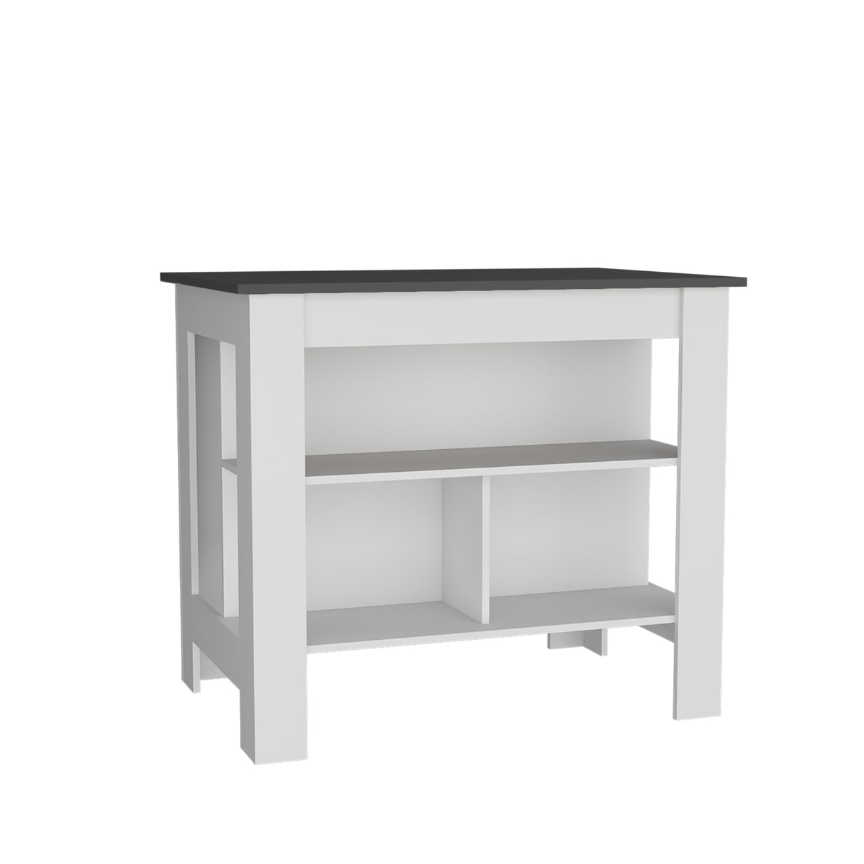 Isla de Cocina Cala Plomo y Blanco 103x90cm Con Tres Entrepaños y Patas - Barras y Muebles Auxiliares | Bylmo