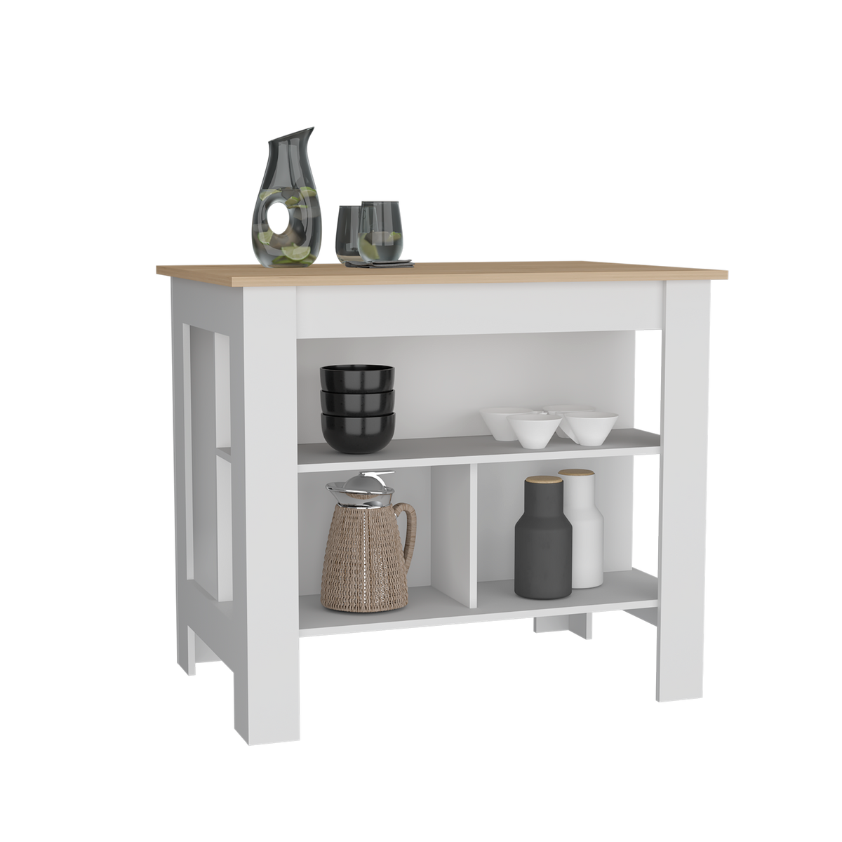 Isla de Cocina Cala Rovere y Blanco 103x90cm Con Tres Entrepaños y Patas