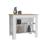 Isla de Cocina Cala Rovere y Blanco 103x90cm Con Tres Entrepaños y Patas