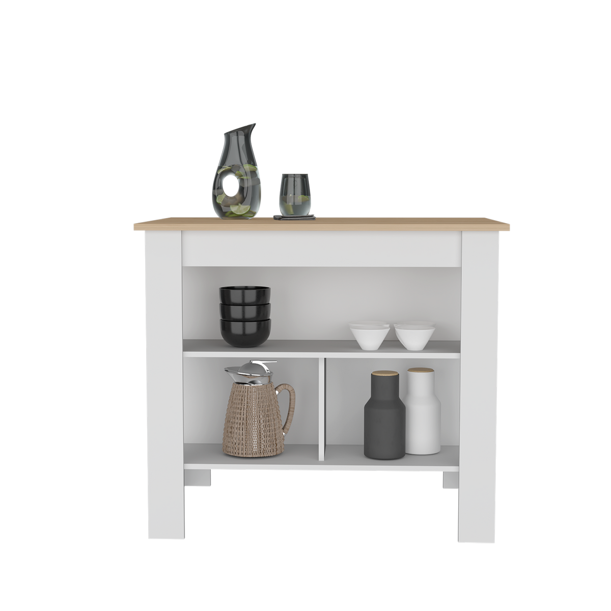 Isla de Cocina Cala Rovere y Blanco 103x90cm Con Tres Entrepaños y Patas