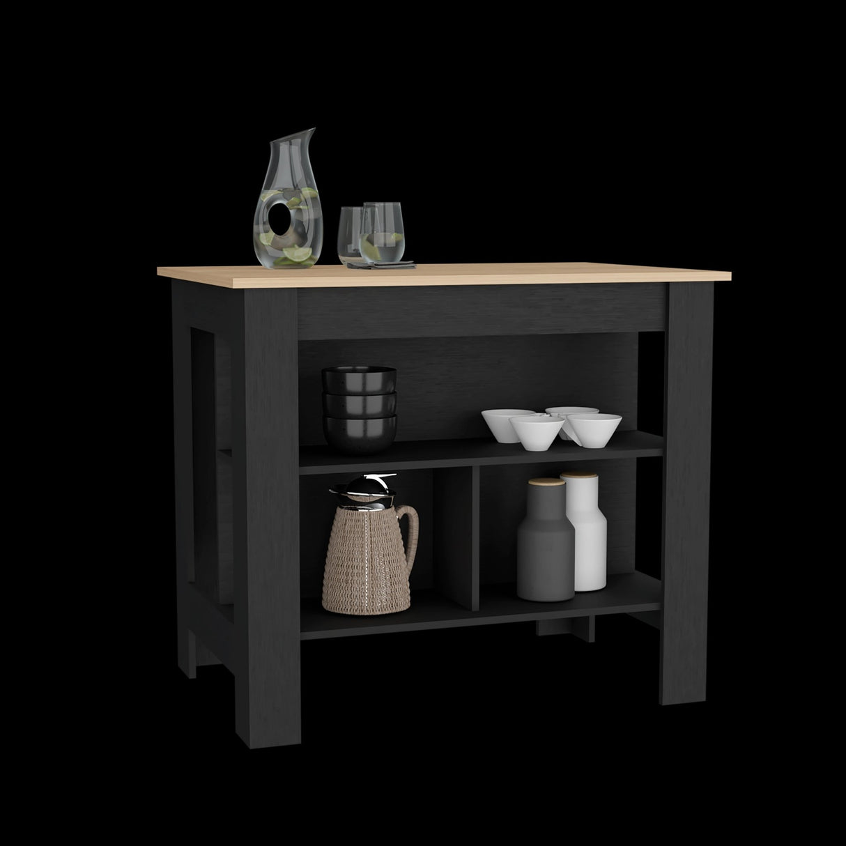 Isla de Cocina Cala Rovere y Wengue 103x90cm Con Tres Entrepaños y Patas - Barras y Muebles Auxiliares | Bylmo