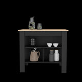 Isla de Cocina Cala Rovere y Wengue 103x90cm Con Tres Entrepaños y Patas - Barras y Muebles Auxiliares | Bylmo