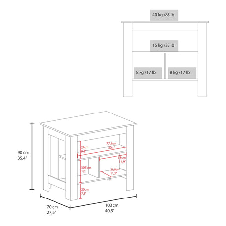 Isla de Cocina Cala Rovere y Wengue 103x90cm Con Tres Entrepaños y Patas - Barras y Muebles Auxiliares | Bylmo