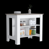Isla de Cocina Cala Taupe y Blanco 103x90cm Con Tres Entrepaños y Patas - Barras y Muebles Auxiliares | Bylmo