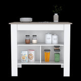 Isla de Cocina Cala Taupe y Blanco 103x90cm Con Tres Entrepaños y Patas - Barras y Muebles Auxiliares | Bylmo