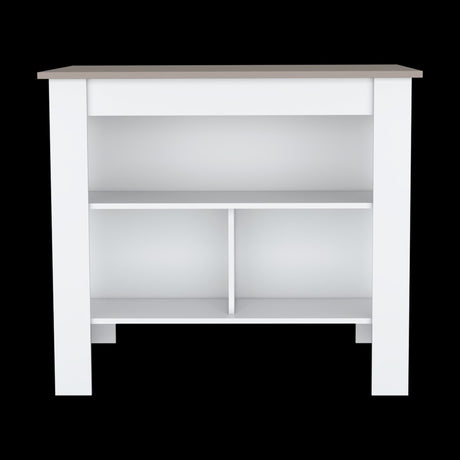 Isla de Cocina Cala Taupe y Blanco 103x90cm Con Tres Entrepaños y Patas - Barras y Muebles Auxiliares | Bylmo