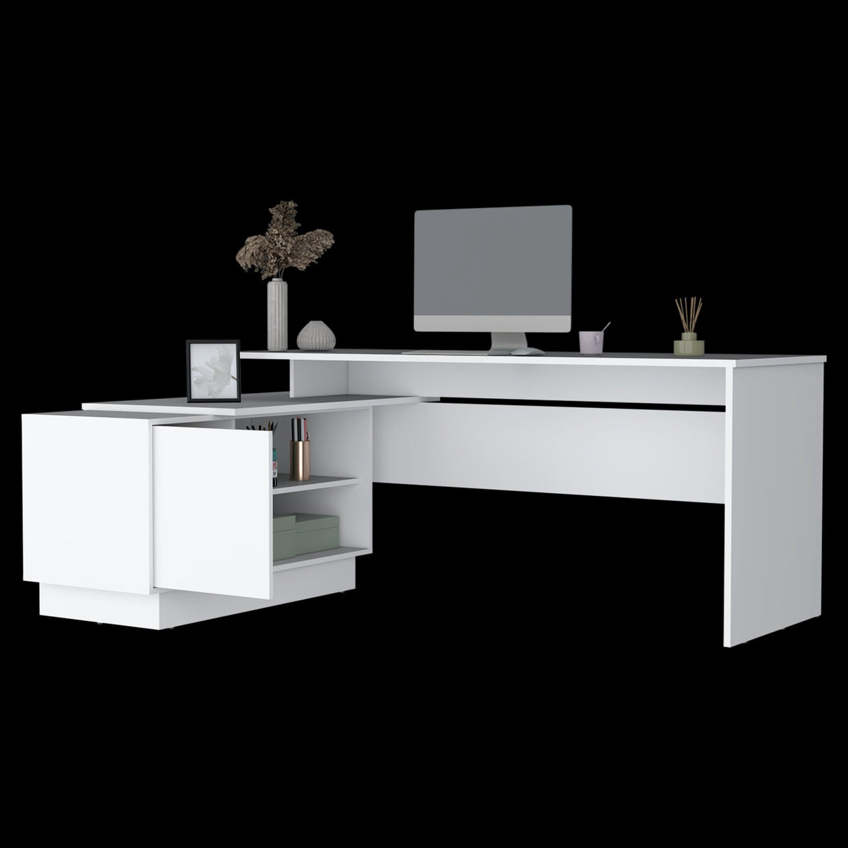 Escritorio en L Emery Blanco 179x71.15cm Con Entrepaño Interno - Escritorios | Bylmo