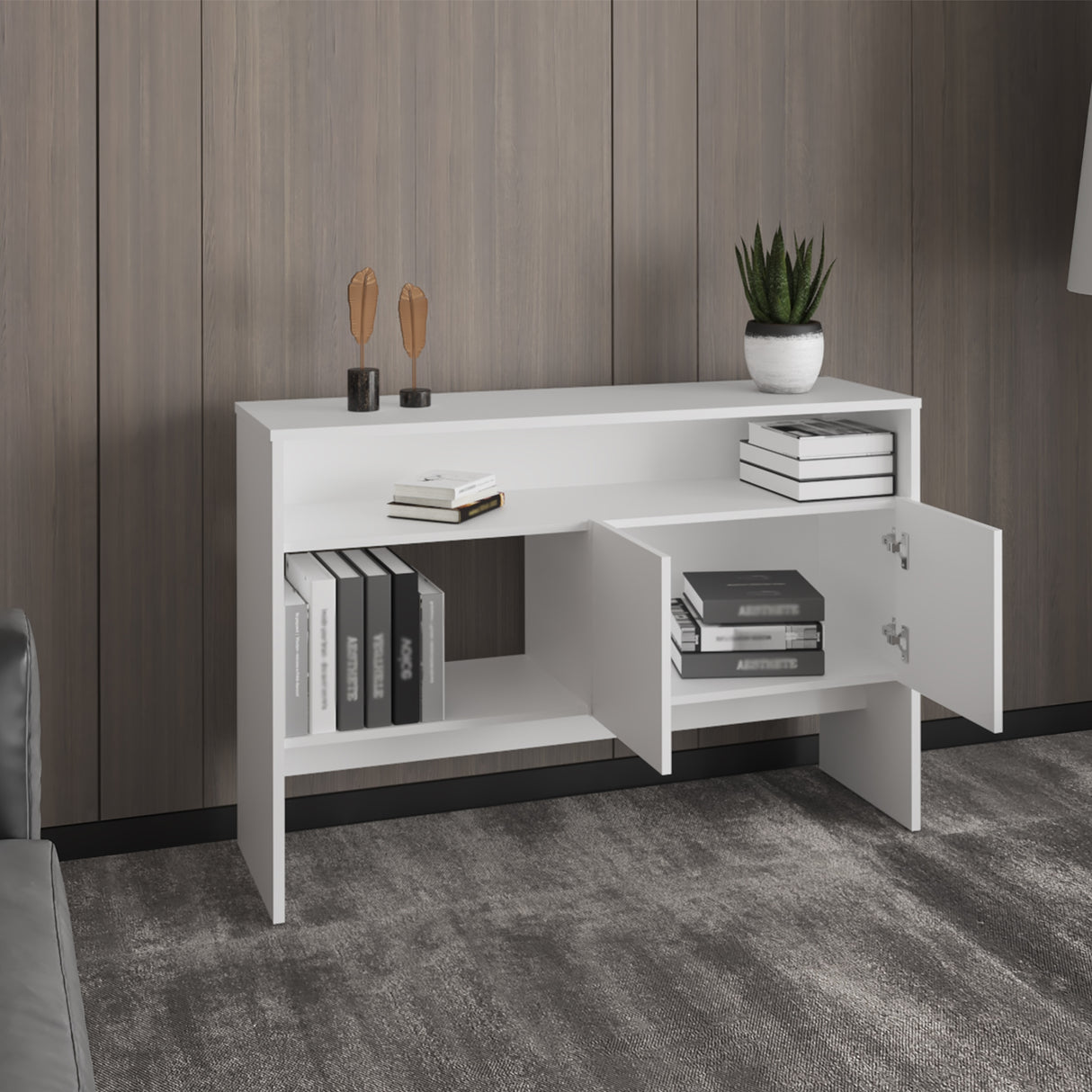 Arrimo Bellagio Blanco 120x80.7cm Con Cuatro Compartimientos - Bifes y Arrimos | Bylmo