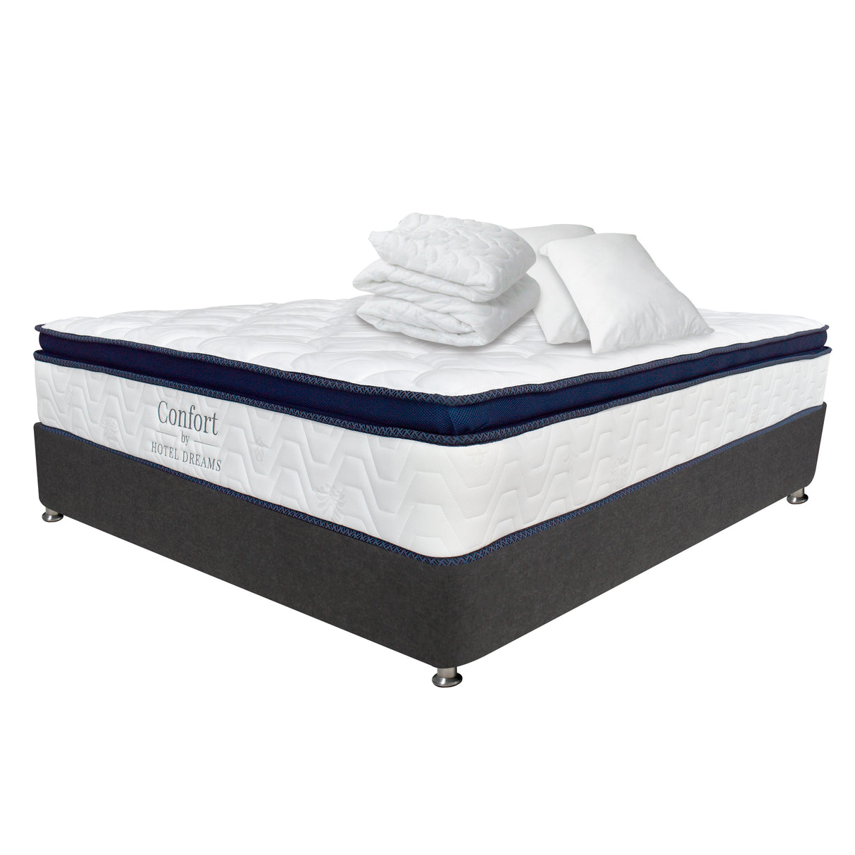Combo Colchón y Base Cama Confort Blanco y Azul Oscuro Doble 140 X 190 Cm Medio Firme Ortopedico - Colchones | Bylmo