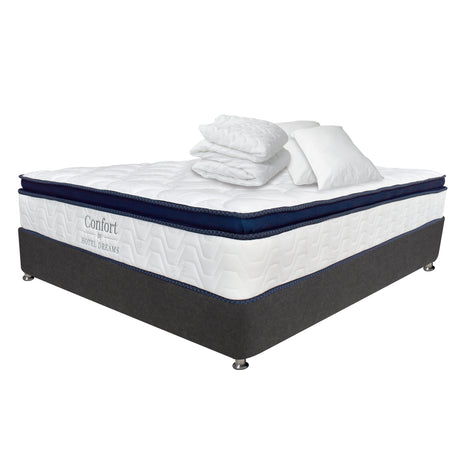Combo Colchón y Base Cama Confort Blanco y Azul Oscuro Doble 140 X 190 Cm Medio Firme Ortopedico - Colchones | Bylmo