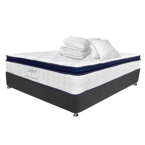 Combo Colchón Y Base Cama Confort Blanco Y Azul Oscuro Doble 140 X 190 Cm Medio Firme Ortopedico