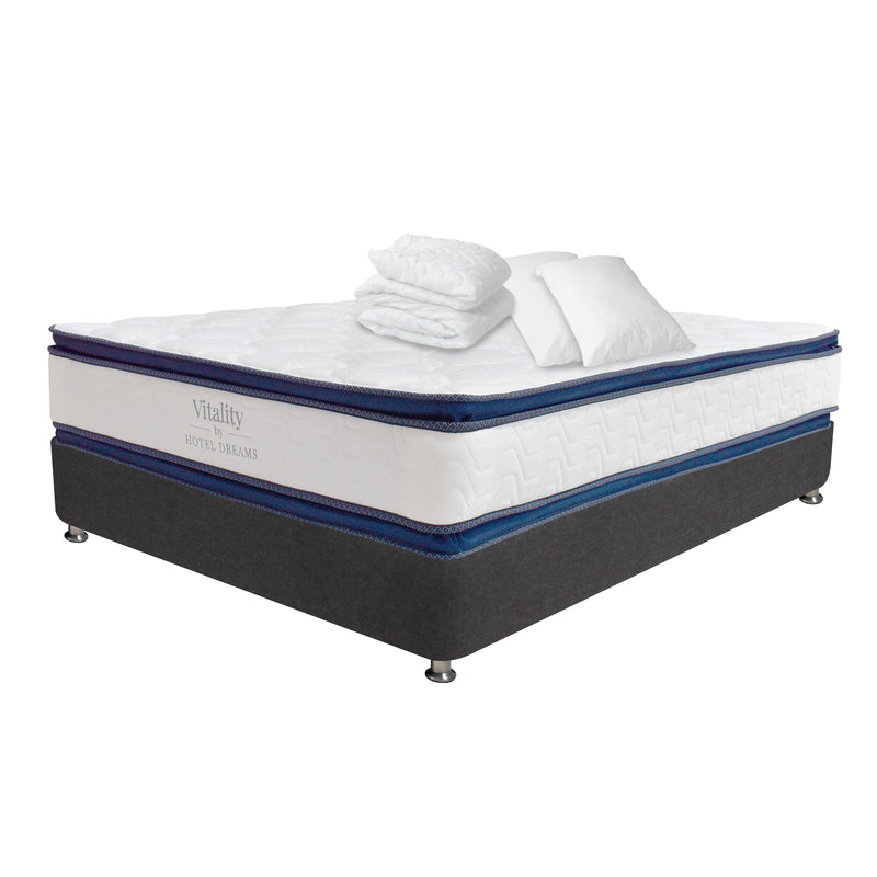 Combo Colchón Y Base Cama Vitality Blanco Y Azul Oscuro Queen 160 X 190 Cm Medio Firme Ortopedico