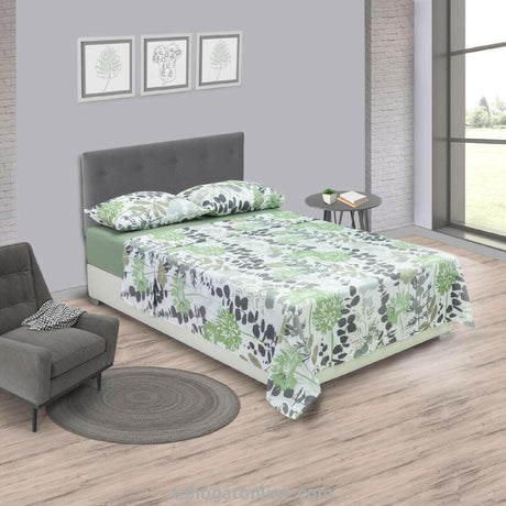 Juego de Sábanas Marsella Floral Gris y Verde Microfibra 4 piezas - SABANAS | Bylmo