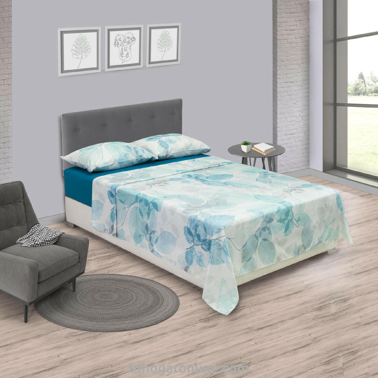 Juego de Sabanas Marsella Microfibra Floral Azul Turquesa. - SABANAS | Bylmo