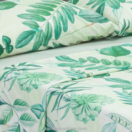 Juego De Sabanas Marsella Estampado Floral Verde Microfibra 140x190cm 4 Piezas