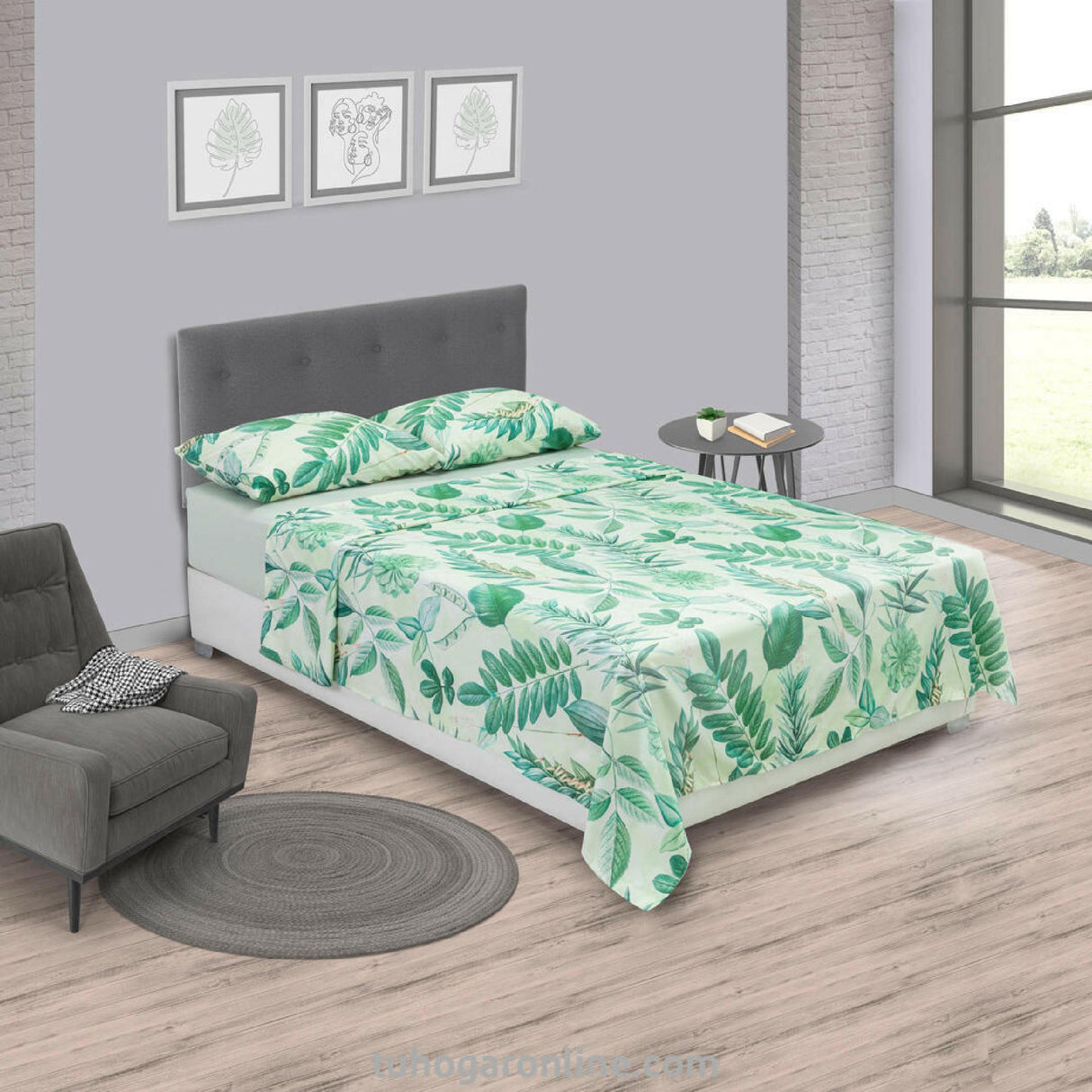 Juego de Sabanas Marsella Verde Floral Microfibra 4 Piezas - SABANAS | Bylmo