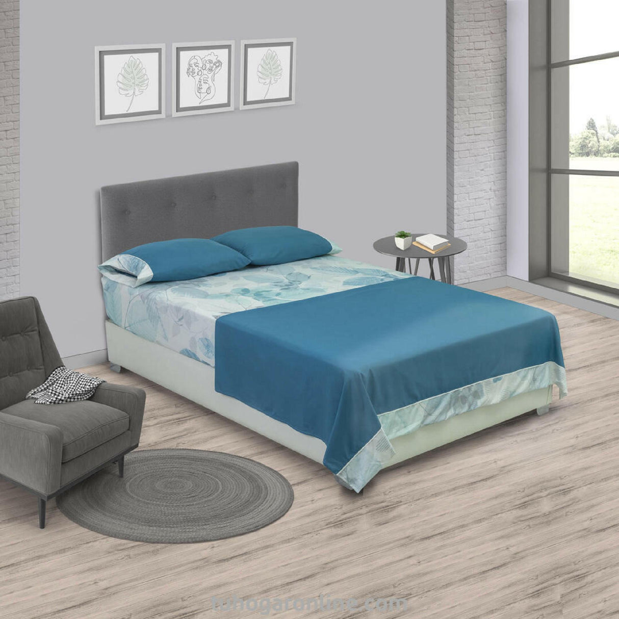 Juego de Sabanas Bruselas Estampado Floral Azul Turquesa Microfibra. - SABANAS | Bylmo