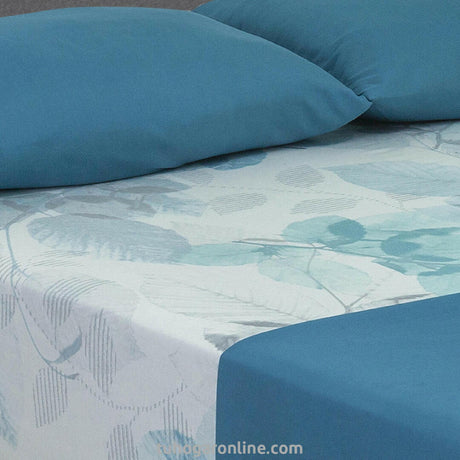 Juego de Sabanas Bruselas Estampado Floral Azul Turquesa Microfibra. - SABANAS | Bylmo