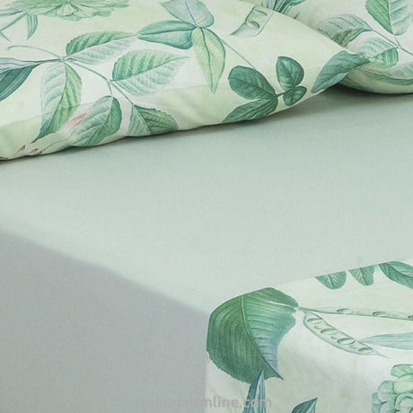 Juego de Sabanas Bruselas Microfibra Estampado Floral Verde 160x190 cm - SABANAS | Bylmo