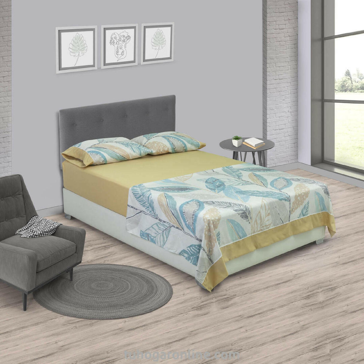 Juego de Sabanas Bruselas Microfibra Estampado Floral Amarilla - SABANAS | Bylmo