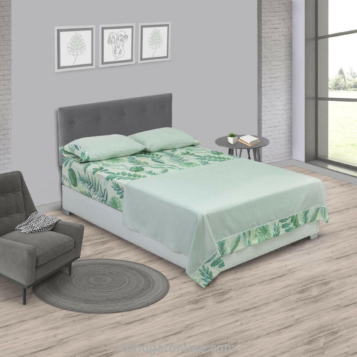 Juego de Sabanas Bruselas Floral Verde Microfibra 4 Piezas - SABANAS | Bylmo