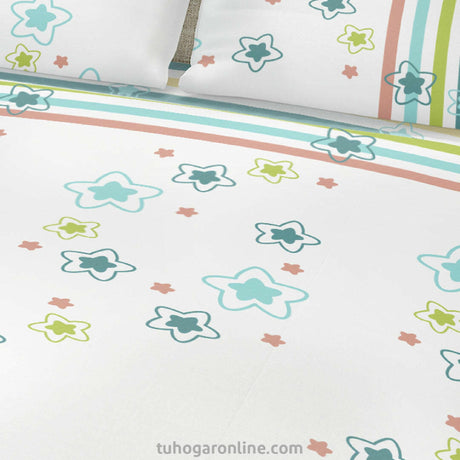 Juego de Sabanas Basic Moderno Blanco y Verde 4 Piezas King. - SABANAS | Bylmo