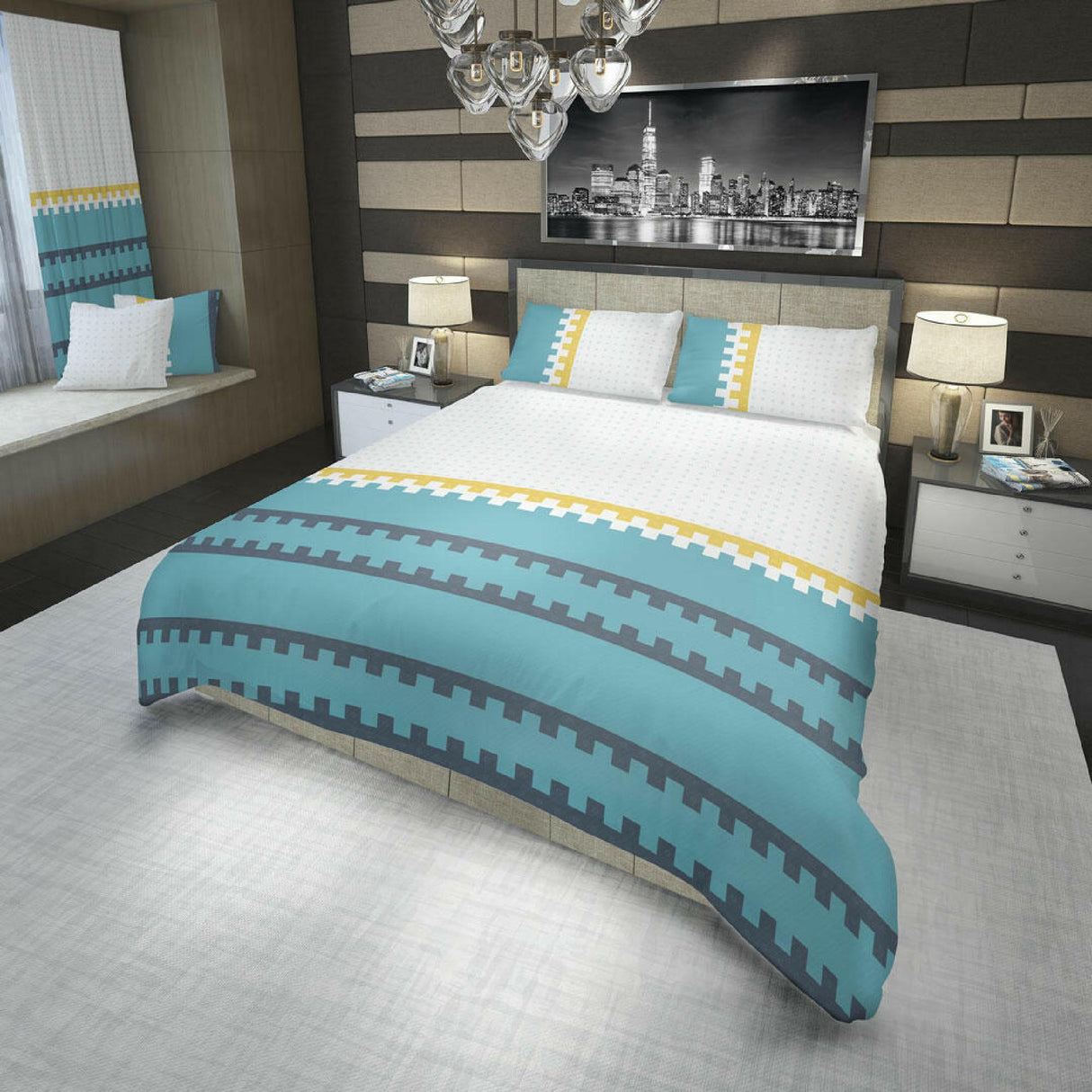 Juego de Sabanas Basic Blanco y Azul Estilo Moderno - SABANAS | Bylmo