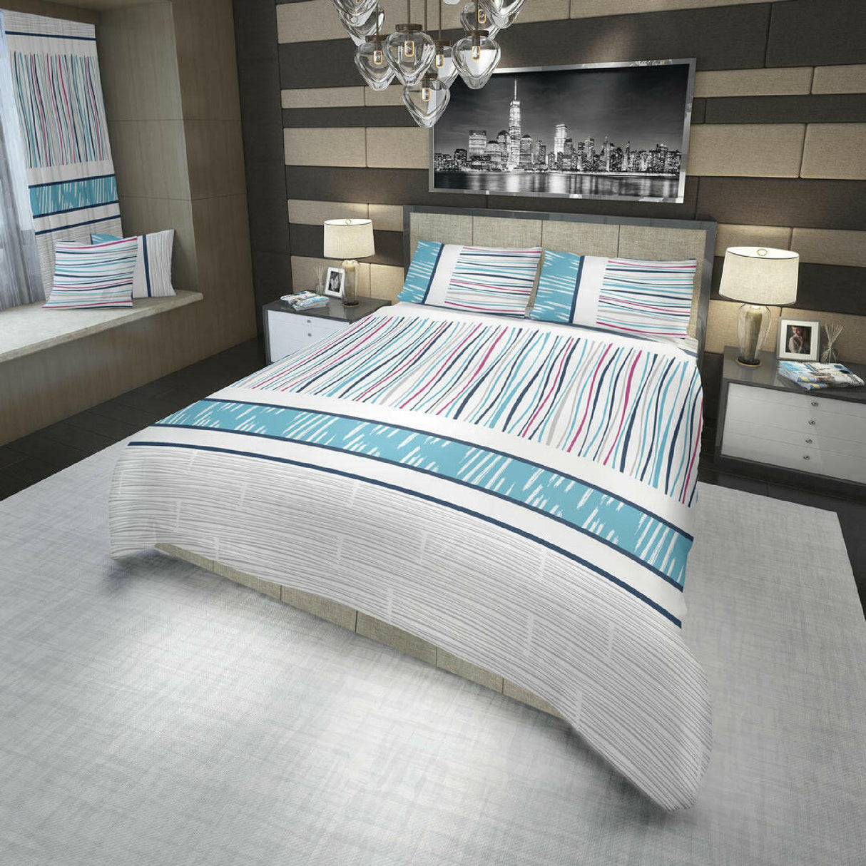 Juego de Sabanas Basic 180 hilos Blanco y Azul Moderno - SABANAS | Bylmo