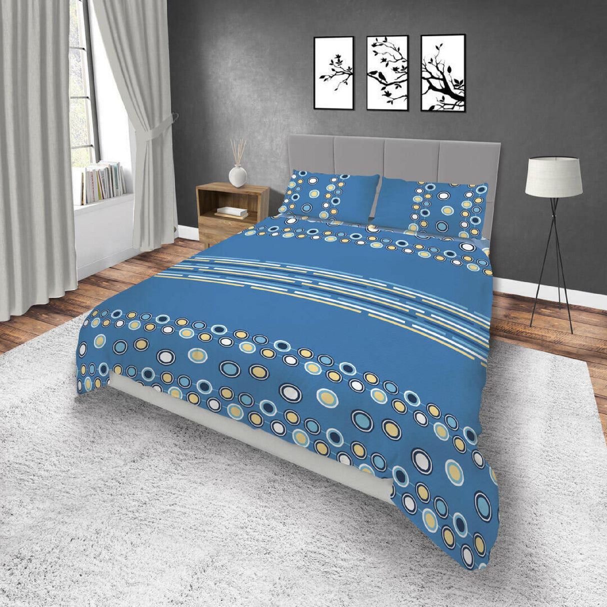 Juego de Sabanas Basic Azul Moderno 4 Piezas 200x200cm Círculos - SABANAS | Bylmo