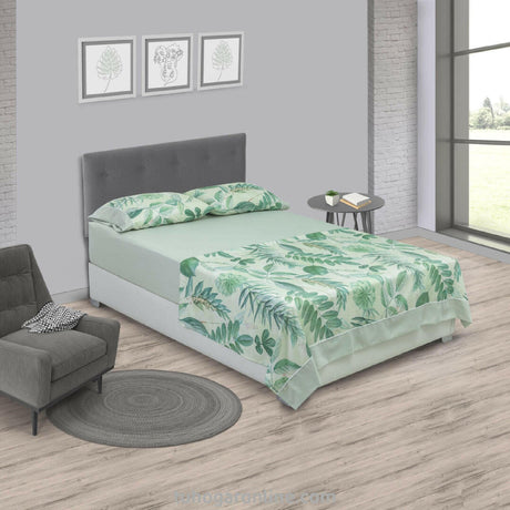 Juego de Sabanas Bruselas Floral Verde Microfibra 120x190cm. Incluye 4 piezas. - SABANAS | Bylmo