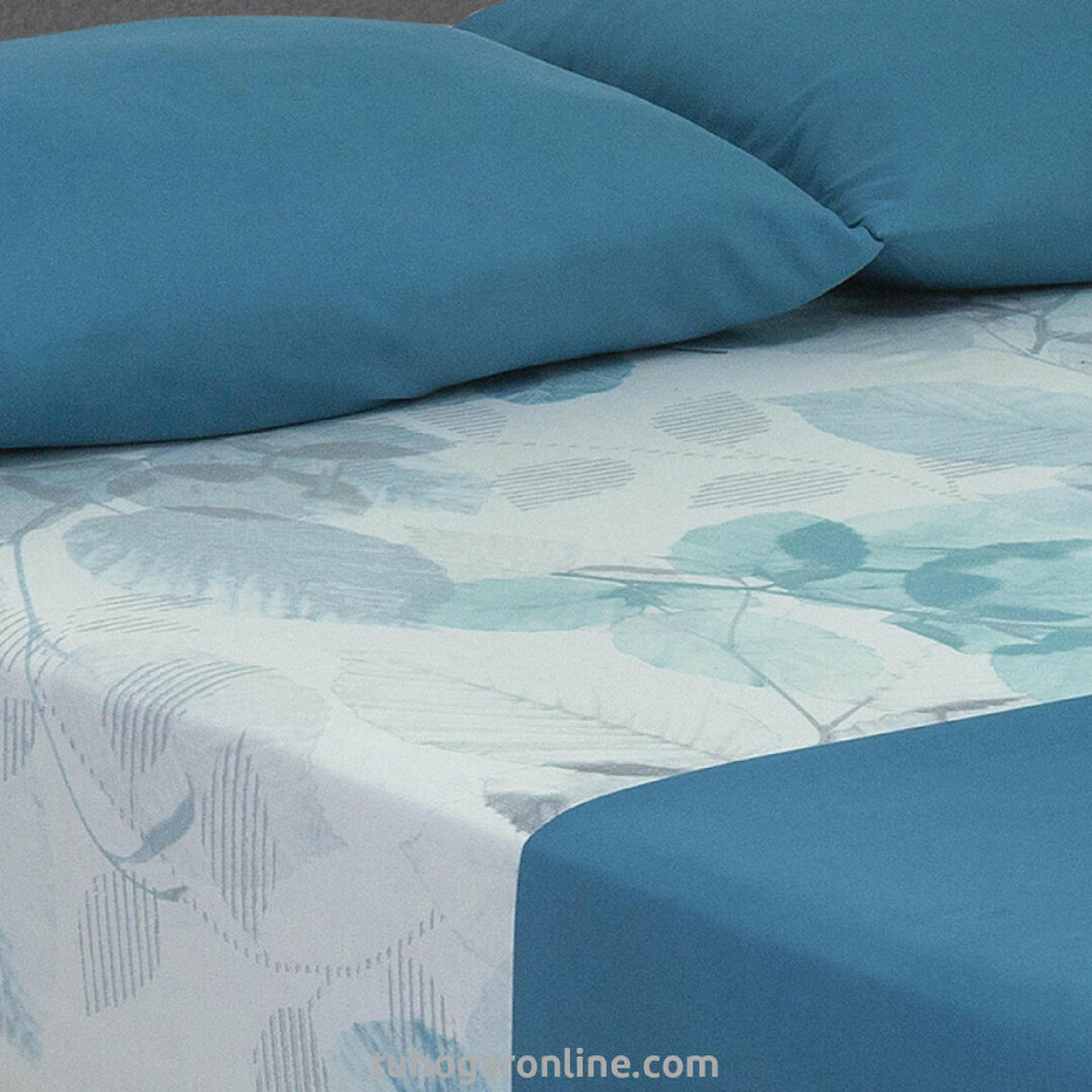 Juego de Sabanas Bruselas Azul Turquesa Estampado Floral Microfibra. - SABANAS | Bylmo