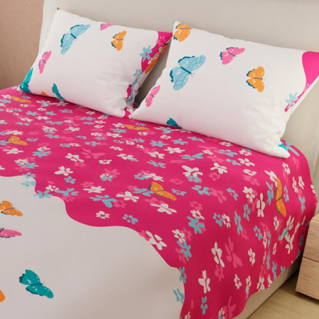 Juego de Sabanas Basic Fucsia Blanco Moderno 4 Piezas 200x200. - SABANAS | Bylmo