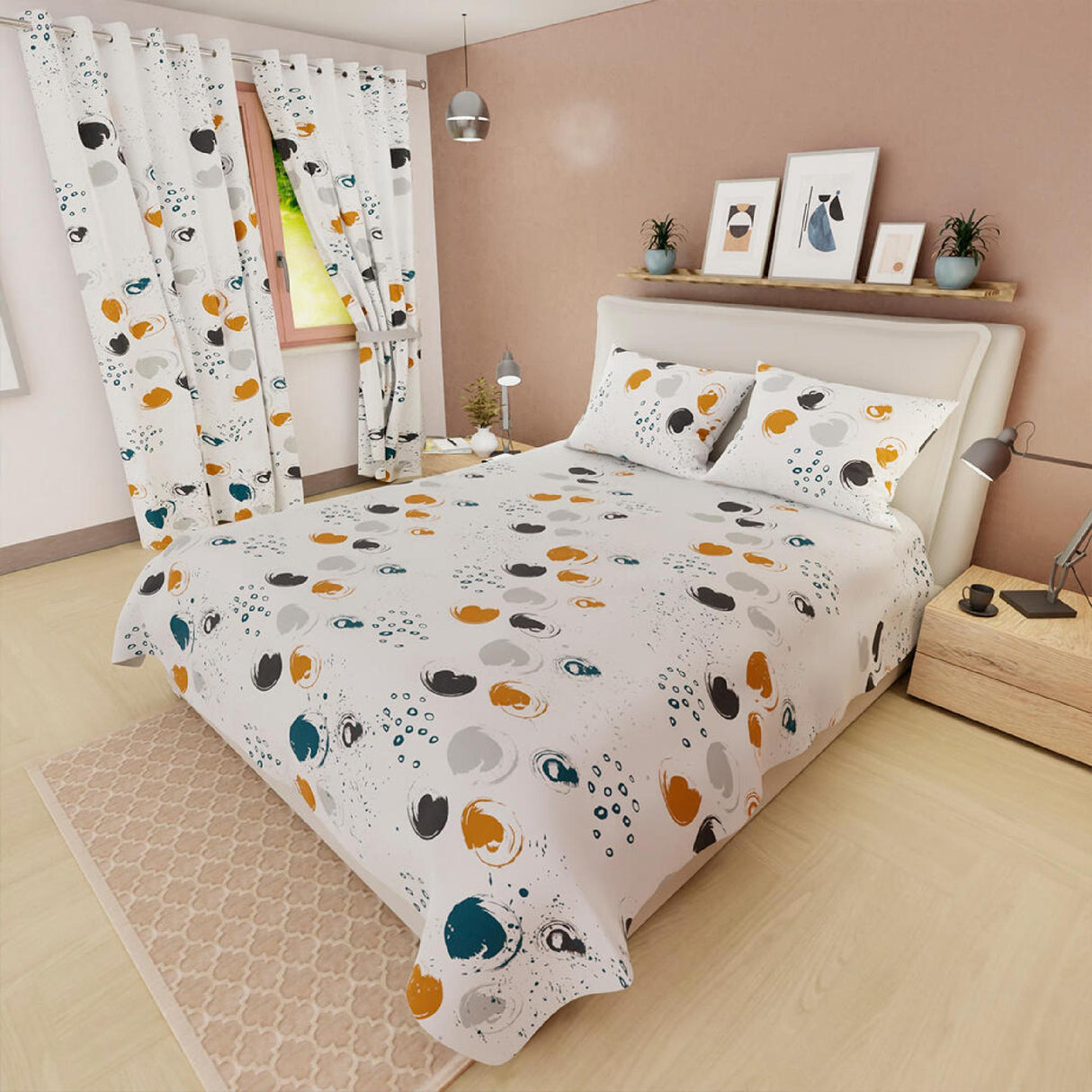 Juego de Sabanas Basic Circles King Blanco 4 piezas Microfibra Suavizada - Sabanas | Bylmo