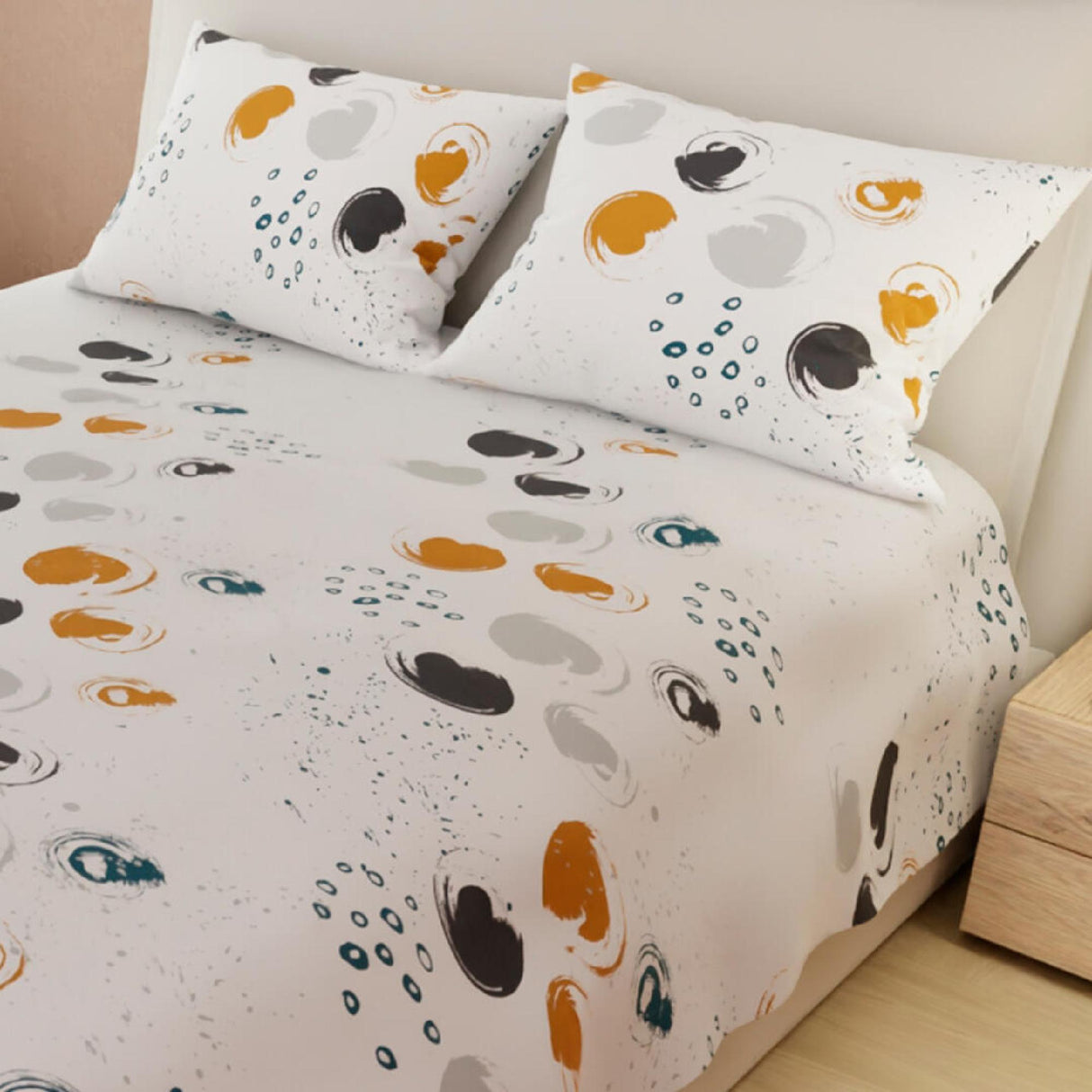 Juego de Sabanas Basic Circles King Blanco 4 piezas Microfibra Suavizada - Sabanas | Bylmo