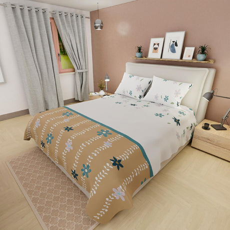 Juego de Sabanas Basic Flores Blanco y Camel 180 hilos - Sabanas | Bylmo