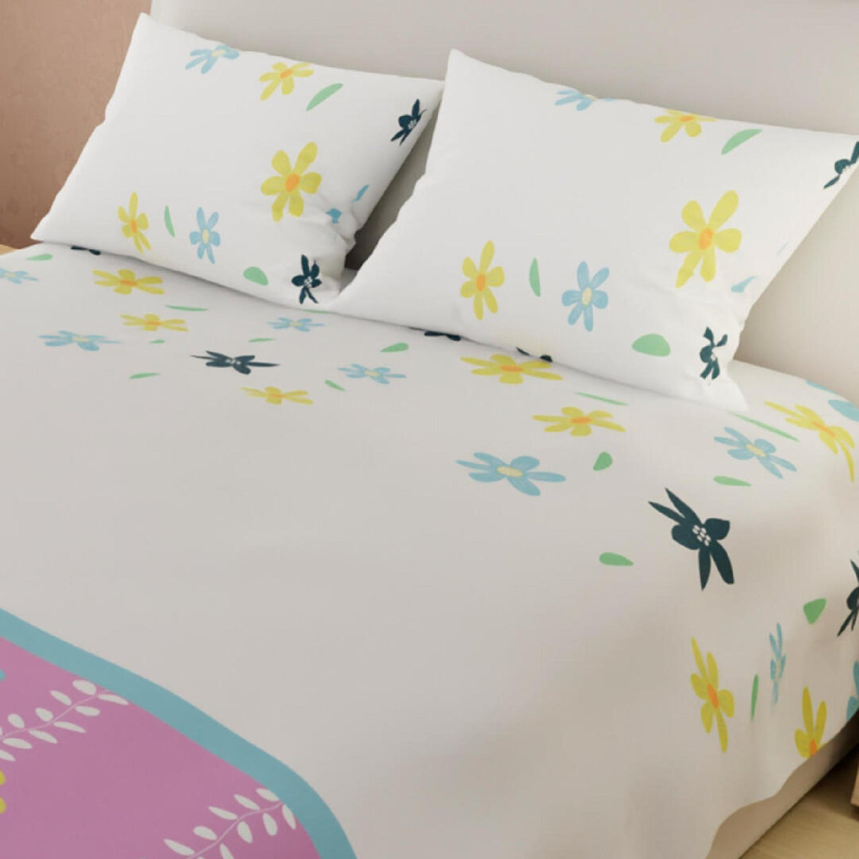 Juego de Sabanas Basic Flores Blancas 180 hilos Doble 140x190cm - Sabanas | Bylmo