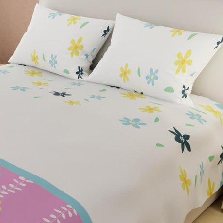 Juego de Sabanas Basic Flores 180 HIlos 4 Piezas 120x190cm BlancoLila - Sabanas | Bylmo