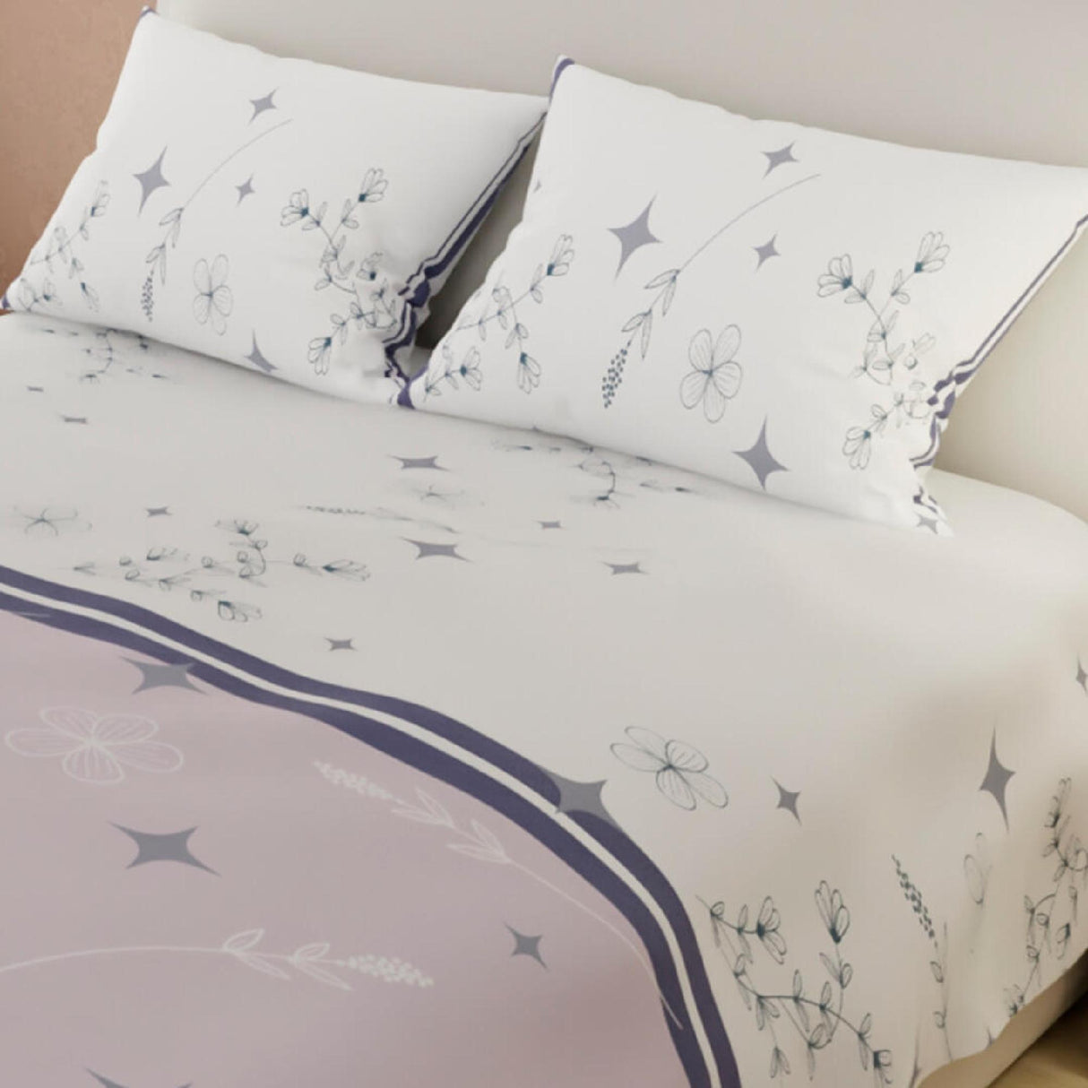Juego de Sabanas Basic Estrellas y Ramas Blanco y Lila - Sabanas | Bylmo