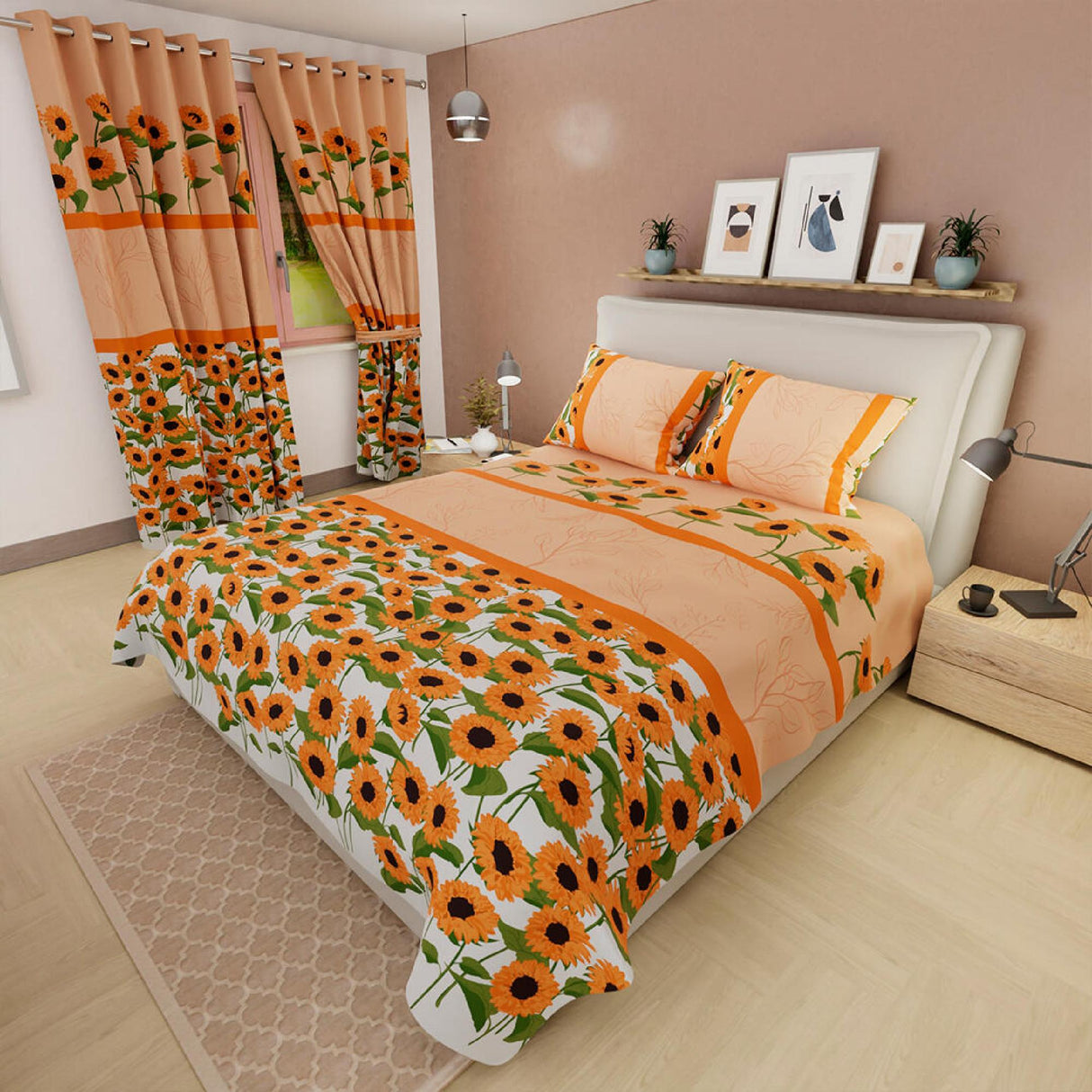 Juego de Sabanas Basic Girasoles Naranja 4 Piezas 100 Suavidad - Sabanas | Bylmo