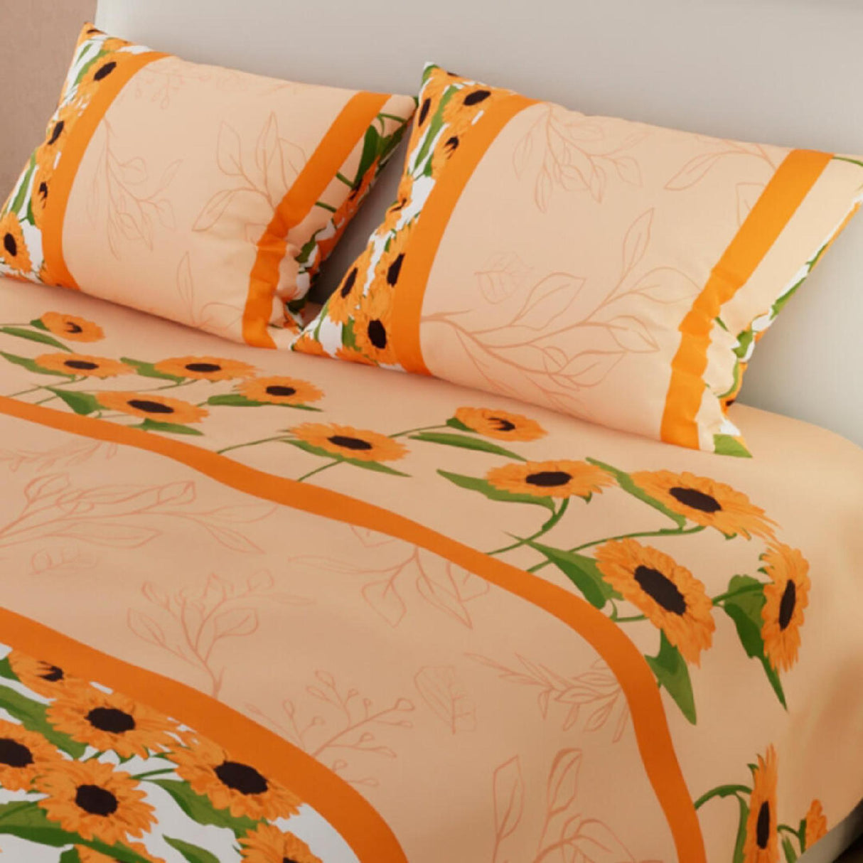 Juego de Sabanas Basic Girasoles Naranja 4 Piezas 100 Suavidad - Sabanas | Bylmo