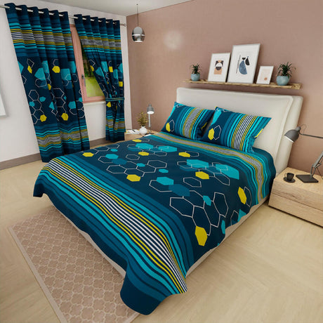 Juego de Sabanas Basic Azul Moderno 4 Piezas 140x190 cm Hexágonos - Sabanas | Bylmo