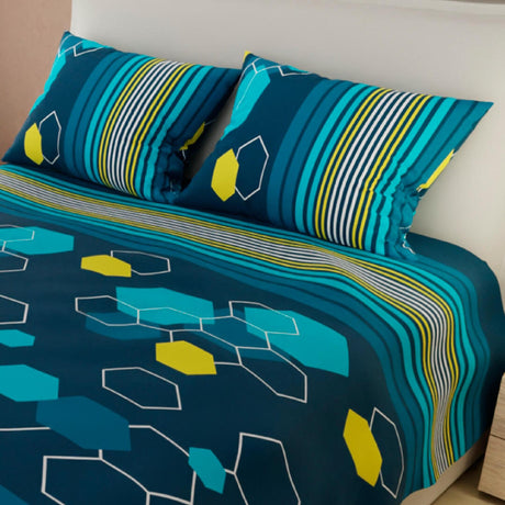 Juego de Sabanas Basic Azul Moderno 4 Piezas 140x190 cm Hexágonos - Sabanas | Bylmo