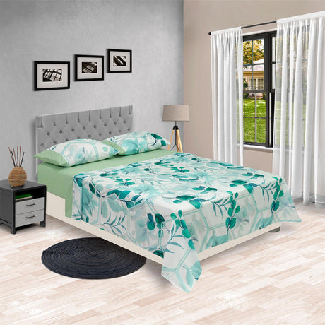 Juego de Sabanas Barcelona Cosmopolita Moderno VerdeAzul Microfibra Suavizada 85 gsm. - Sabanas | Bylmo